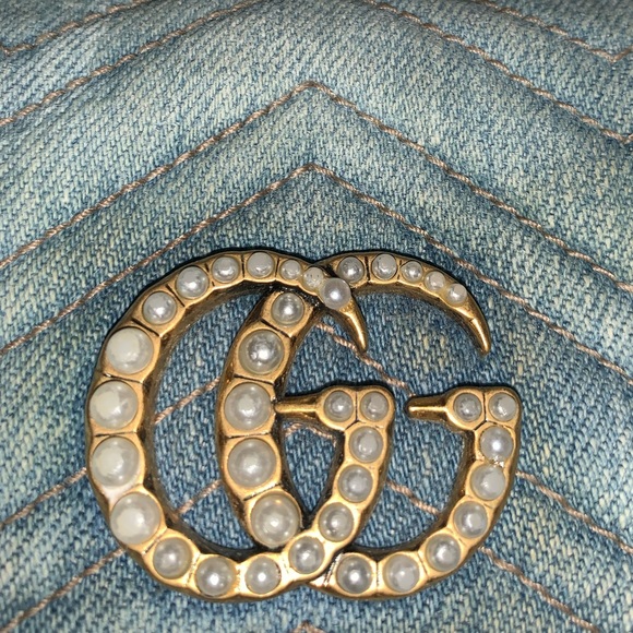 FULL INCLUSION! RARE Gucci Pearly GG Marmont Matelasse Denim Wallet with Chain. - Picture 16 of 16